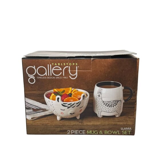 Tabletops Gallery Llama Ceramic 2 Piece Mug & Bowl Set - Picture 2 of 7